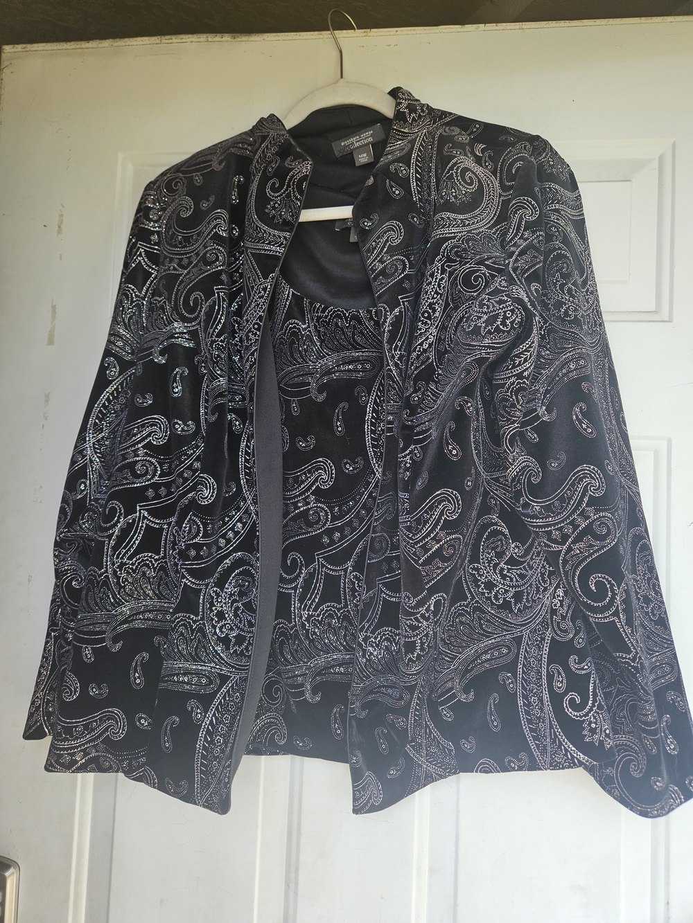 Dress Barn Black Jacket with Silver Paisley Embellishment And Matching Tank